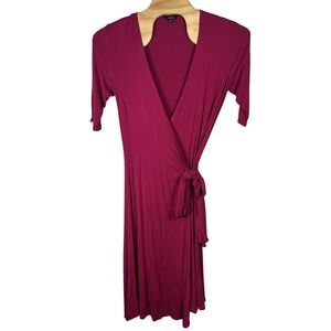 J Peterman Dress Sz Large Pink Jersey Knit Wrap Dress V Neck Maxi Midi Tie Waist